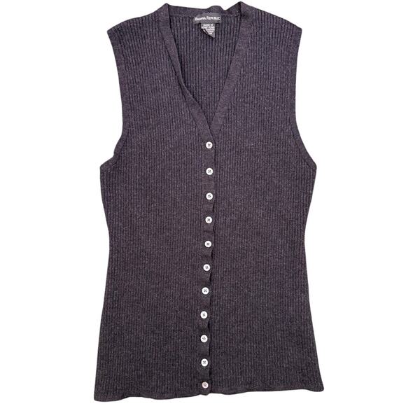 Banana Republic 100% Merino Wool Gray Ribbed Sweater Knit Button Vest -Medium - Picture 1 of 4